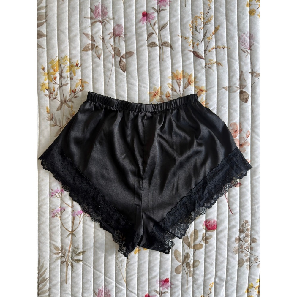 Silky Satin Lace Trim Tap Shorts Coquette Dollette Sleep Womens Black XS - Picture 2 of 4